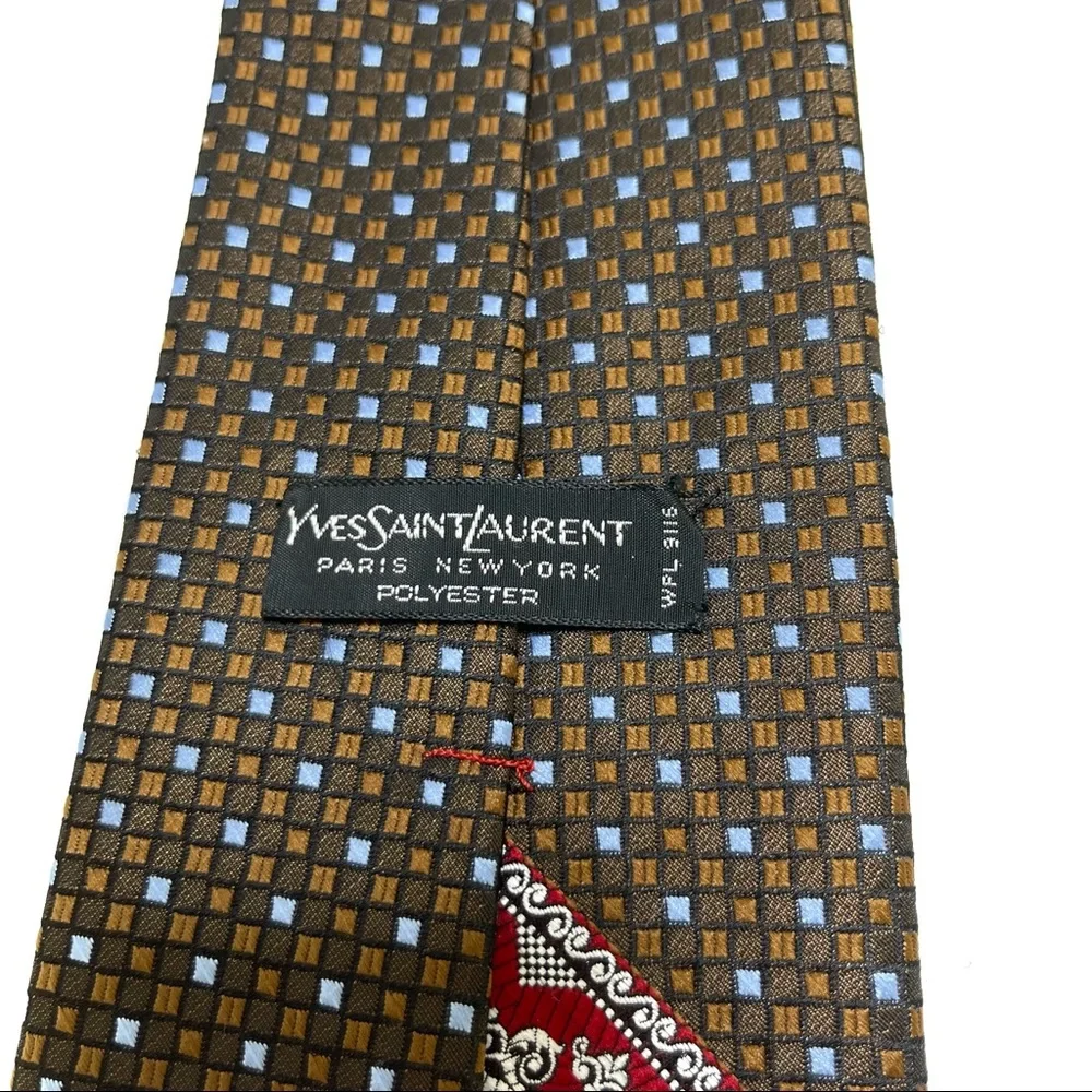 Men’s Vintage Yves Saint Laurent Neck Tie Brown Red Blue WPL 9116 Paris